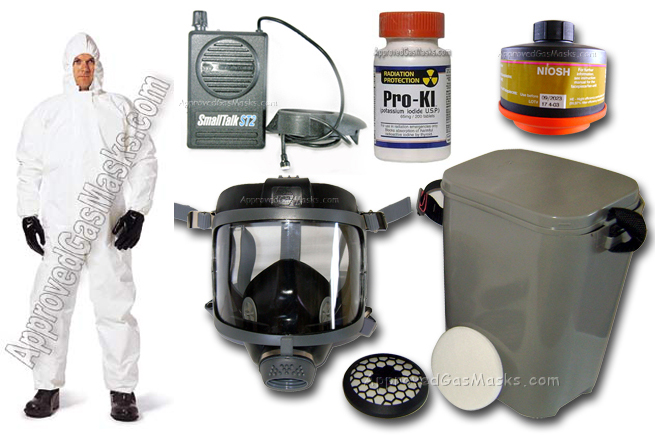 Kit includes 1 DP (Domestic Preparedness) Gas Mask, 1 DP (Domestic Preparedness) Gas Mask Filter, 1 SmallTalk microphone & loudspeaker, 1 PVC storage/carry case, and 1 Bottle of ProKI Potassium Iodide included free