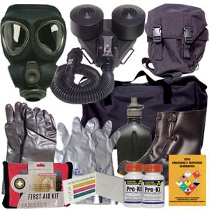 Kit includes a Powered Blower system and premium M95 gas mask, M95 NBC filter, mask bag, chemical suit, gloves, boots, mask bag, M8 chemical detection paper, potassium iodide, chemical detection paper, duffle bag and more!